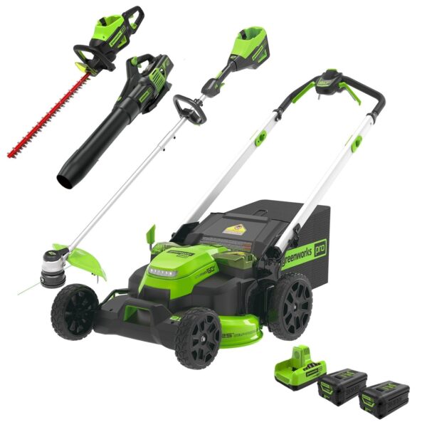 60V 25″ Self-Propelled Lawn Mower 4-pc Combo Kit: (2) 4.0 Ah Batteries and Dual-Port Charger