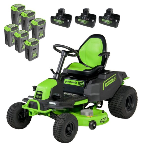 60V 42″ Cordless Battery CrossoverT Riding Lawn Mower: (6) 8.0 Ah Batteries and (3) Dual-Port Turbo Chargers